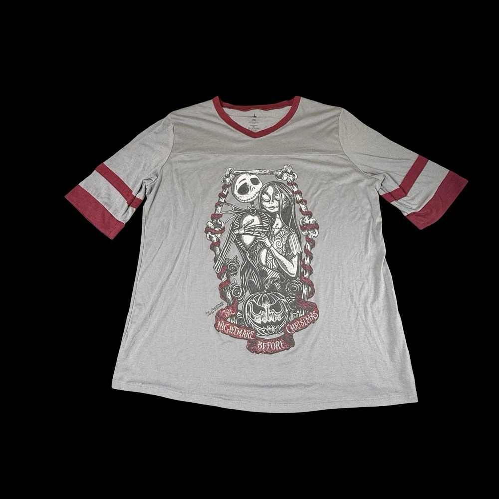 Disney Parks Jack & Sally Nightmare Before‎ Christmas Quarter Sleeve Ringer XXL